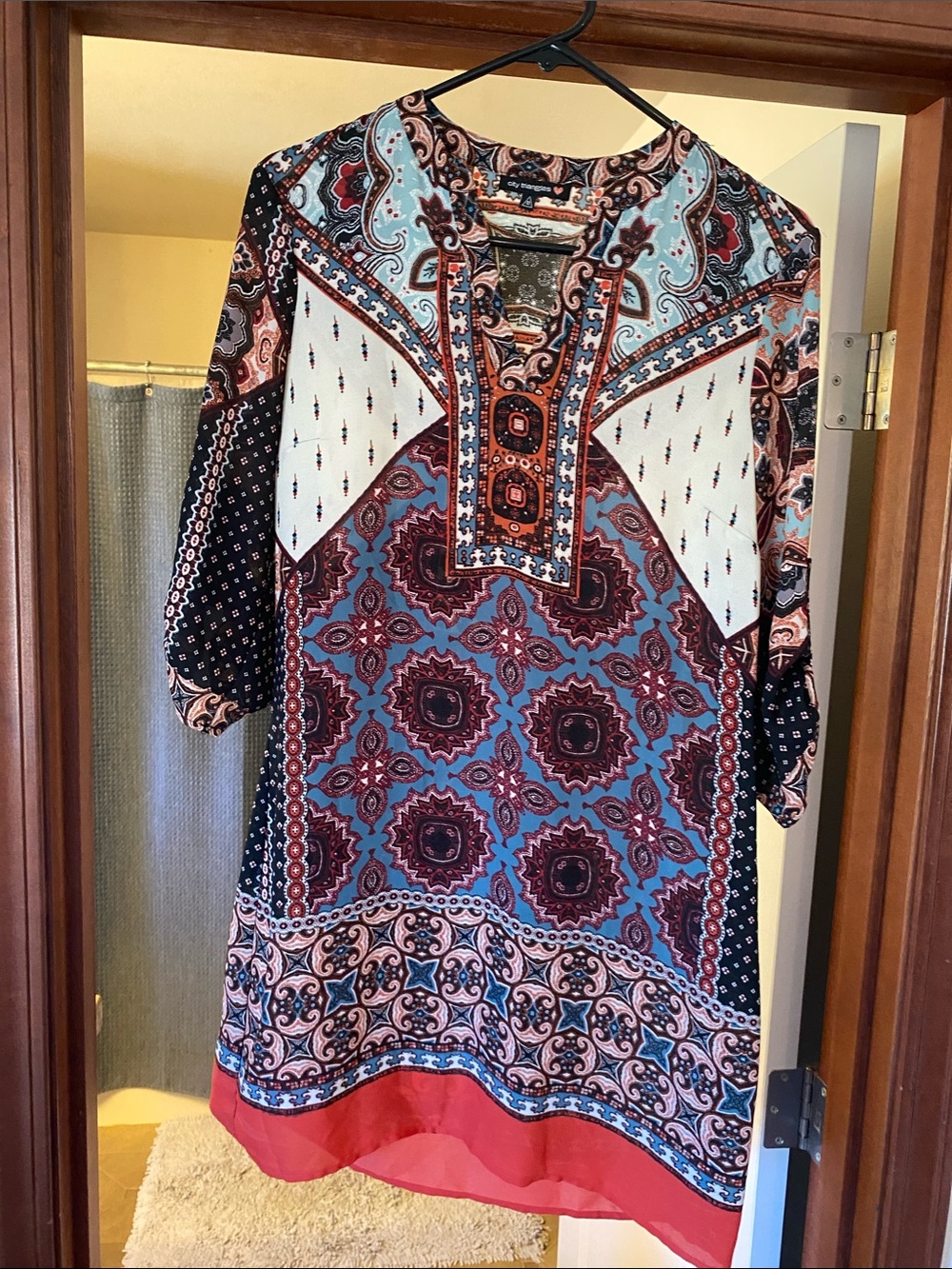City Triangles Coral & Navy Printed Tunic with Solid Coral Hem